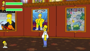 infront of the Simpsons posters
